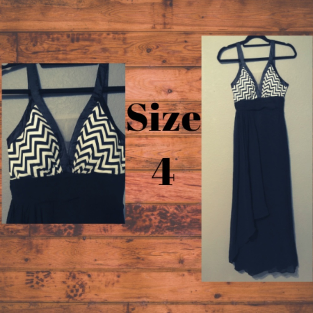Size 4 Black and White Chevron Maxi Dress